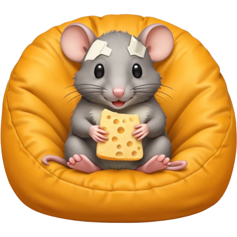 rat sitting in bean bag chair while eating cheese emoji