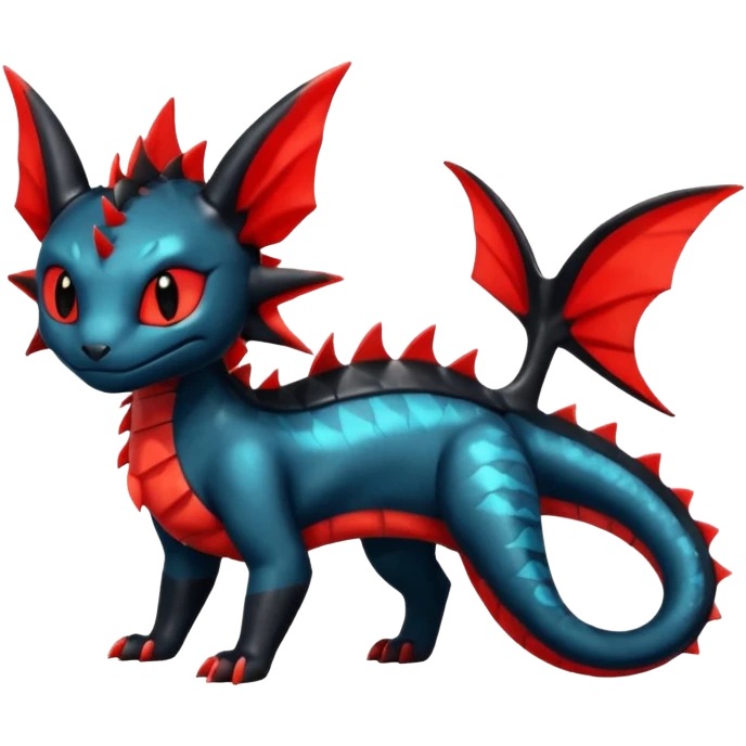 Shiny Red And Black Colorful Litten-Salandit-Vaporeon-Toothless-Fakémon-hybrid-creature (full body)  emoji