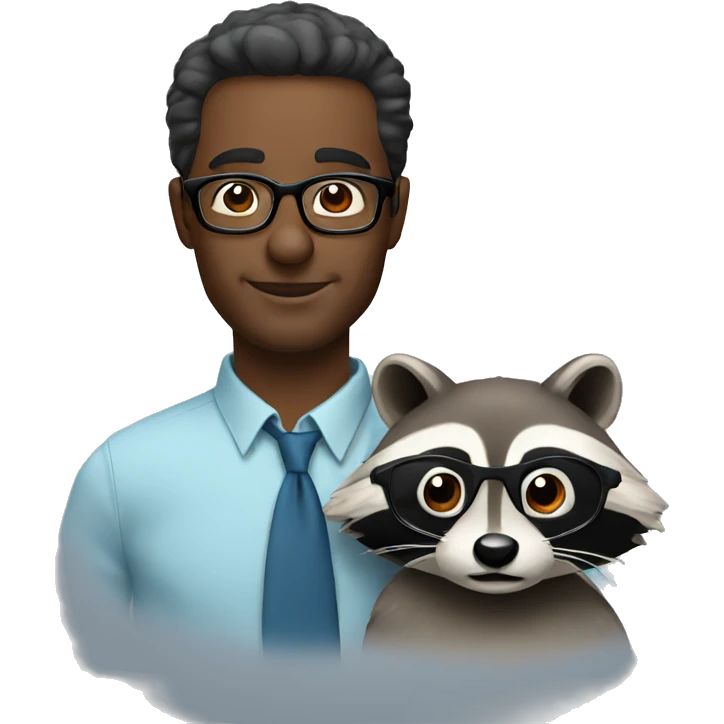 Man with glasses with raccoon emoji
