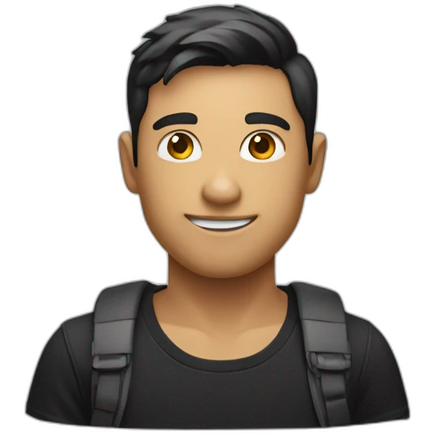 UX designer boy in black shirt saying hi emoji