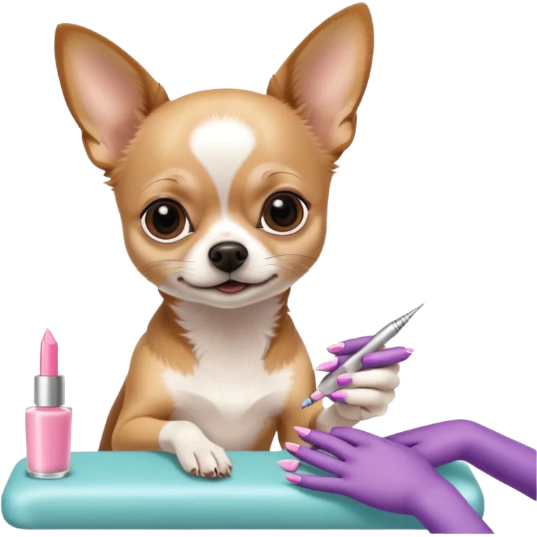 Chihuahua getting her nails done French tip emoji