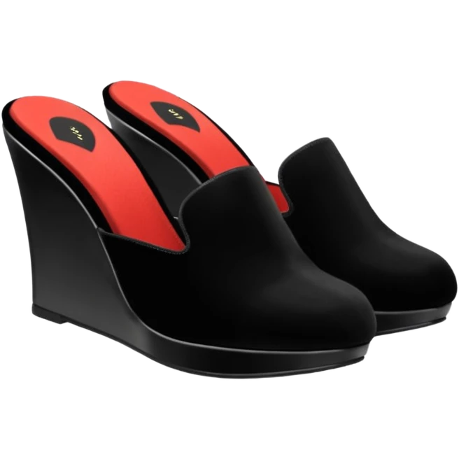 Black slippers with 3 inch wedge heels emoji