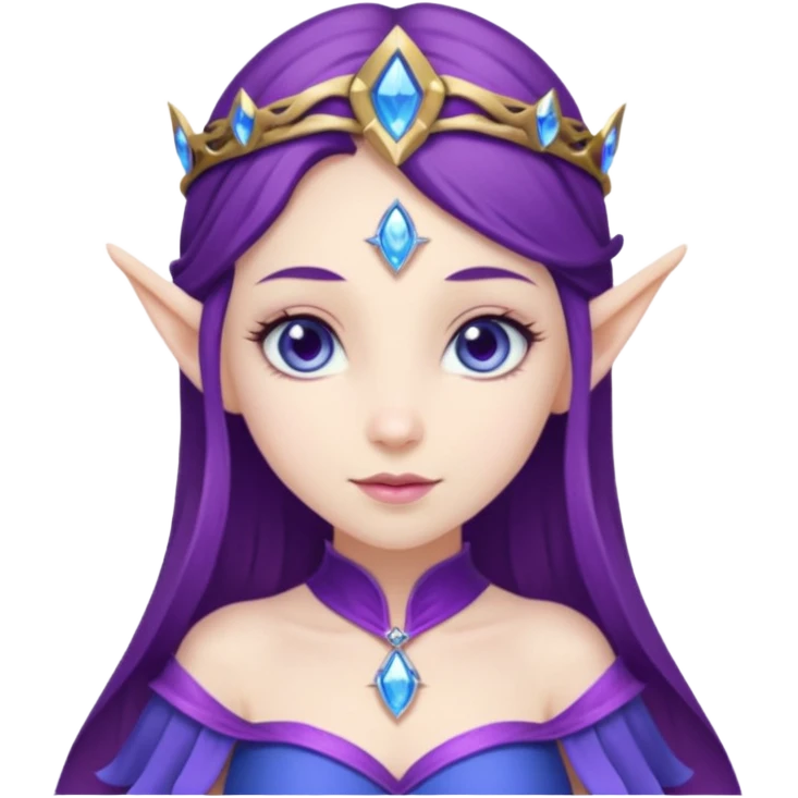 Hyper realistic purple elf mage fairy queen pale skin brunette hair and blue-eyes emoji