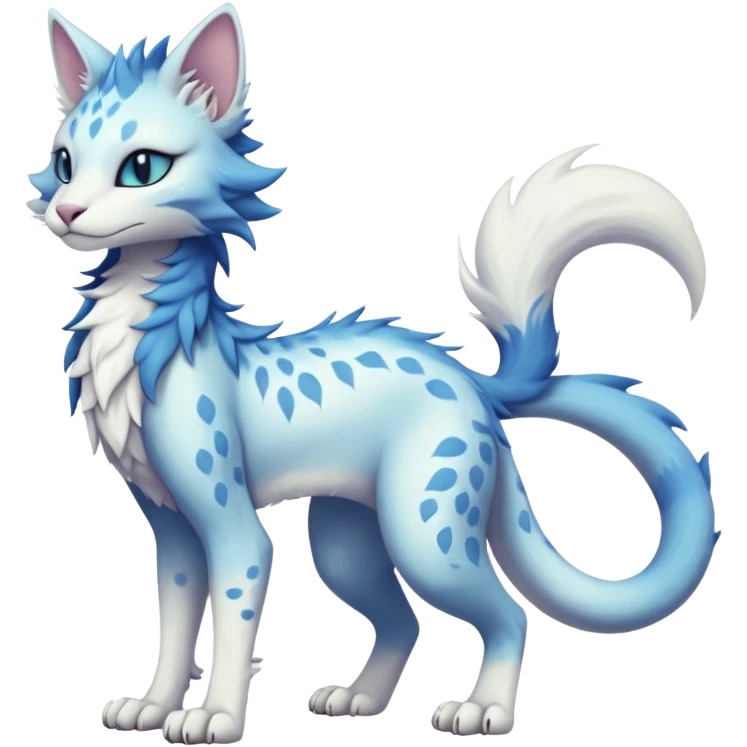 Kawaii whitish pastel divine realistic edgy fantasy feline-vernid-sergal-fursona animal creature with a tufted tail full body with intricate markings  emoji