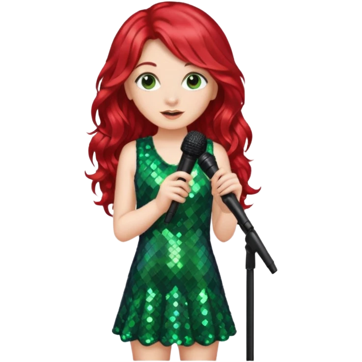 girl in green blink dress, red long wavy hair, holding a mic



















 emoji