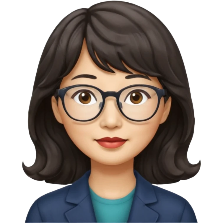 asian woman 50 yr old wavy hair bangs glasses emoji