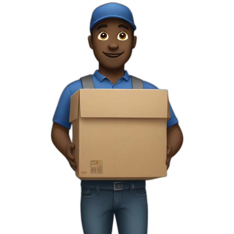 Black delivery man carrying boxes emoji