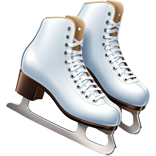 An icon showing The rink is surrounded by cheering spectators and soft arena lights, creating a beautiful, dynamic atmosphere. a pair of elegant figure skates placed on the smooth, sparkling ice of a grand ice arena. Transparent background highlights the grace and beauty of figure skating. emoji