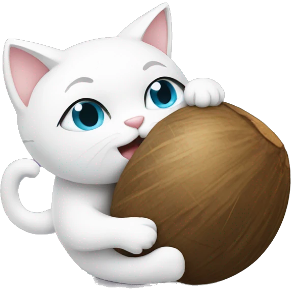 white cat hugging coconut emoji