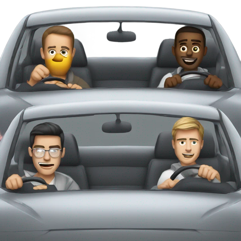 Really cool guy driving a cool grey car being silly with his friends  emoji