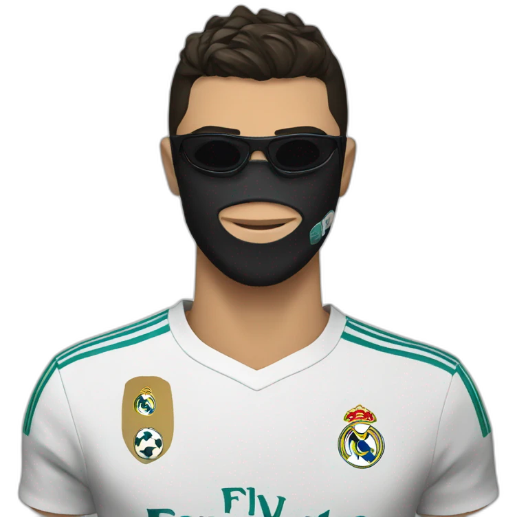Ronaldo with real madrid shirt with a black mask emoji