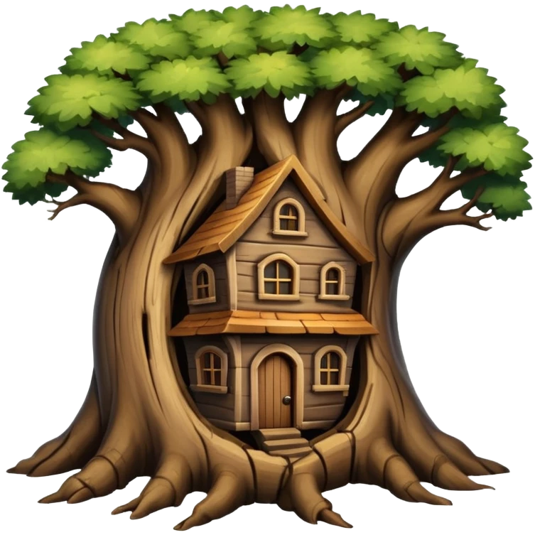 house inside a large dark tree trunk emoji