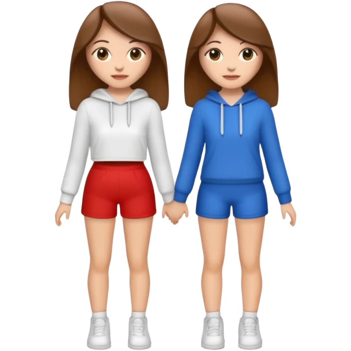 👯‍♀️ generate this emoji, as two white girls, bffs, the same pose but maybe the outfit cuter. we are models. both with brown hair emoji