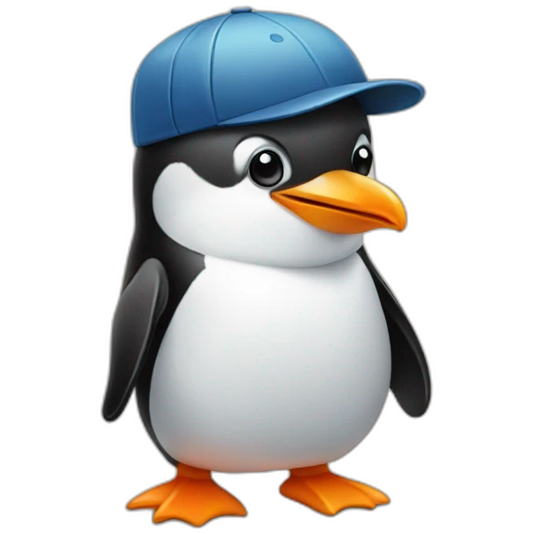 blushing penguin head with a flat cap emoji