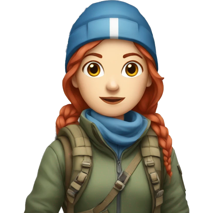 female winter mountaineer red hair holding greek flag emoji