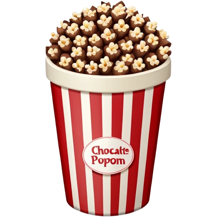 Chocolate popcorn in a paper jar with red and white vertical lineso emoji