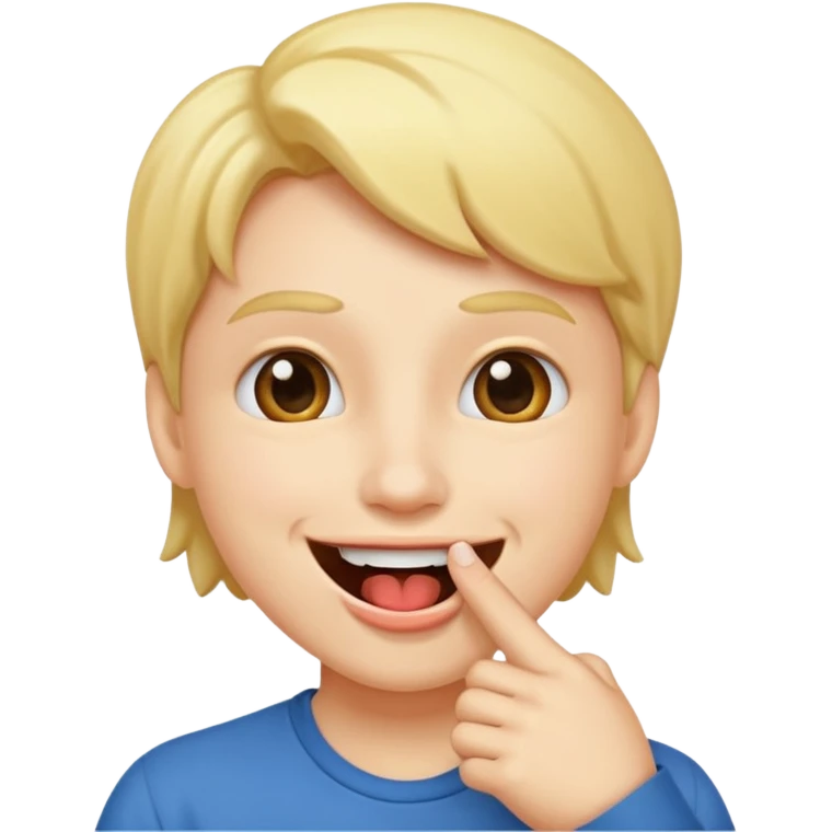 A smiling face with open mouth and taking is finger inside mouth emoji