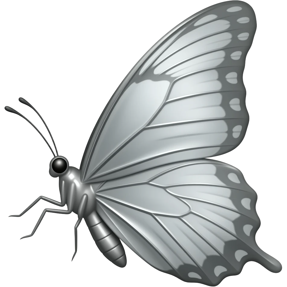 Side view of a silver butterfly emoji