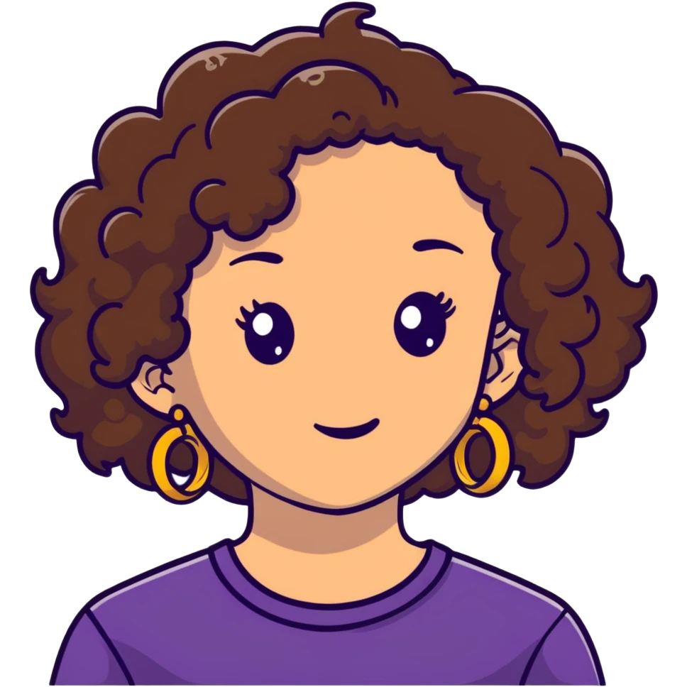Teenage girl with curly brown hair, choni style with hoop earrings emoji