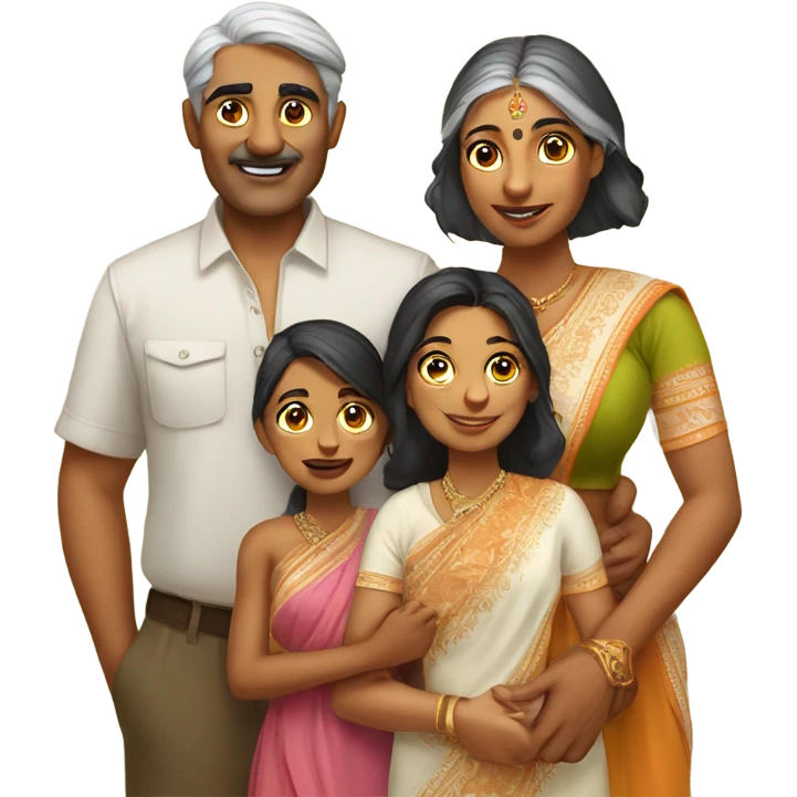 Indian uncle and Indian aunty with their two daughters and tiger cub emoji