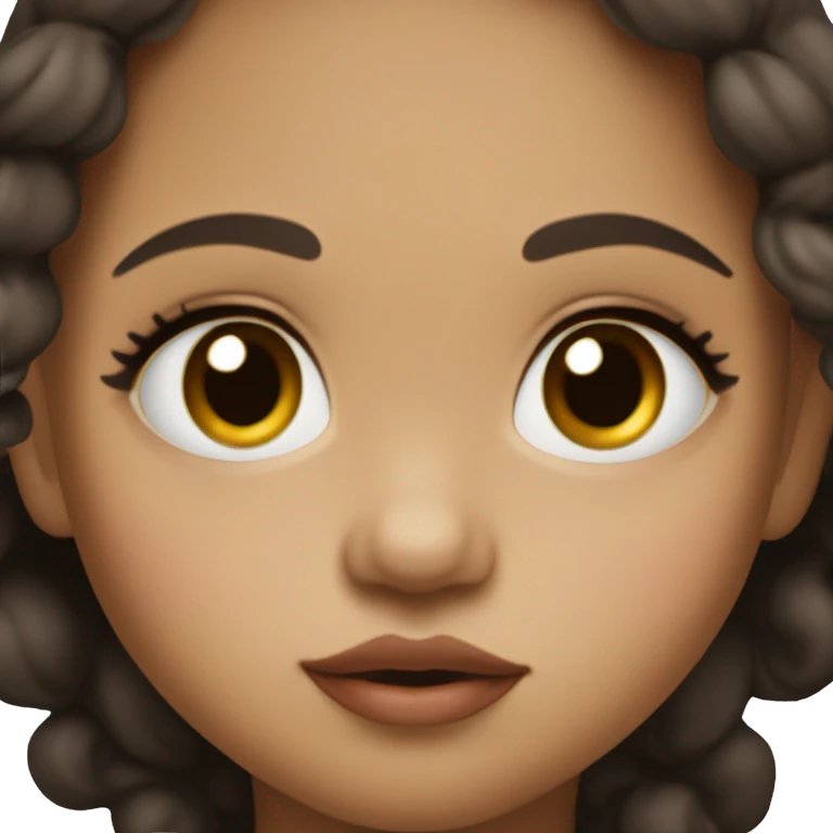 White little brown-eyed baby girl with dark hair and plump lips emoji