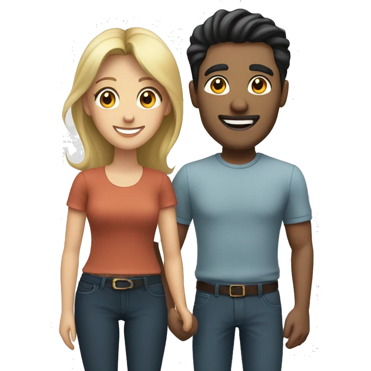 smiling couple in casual attire with dark haired man and blonde woman emoji