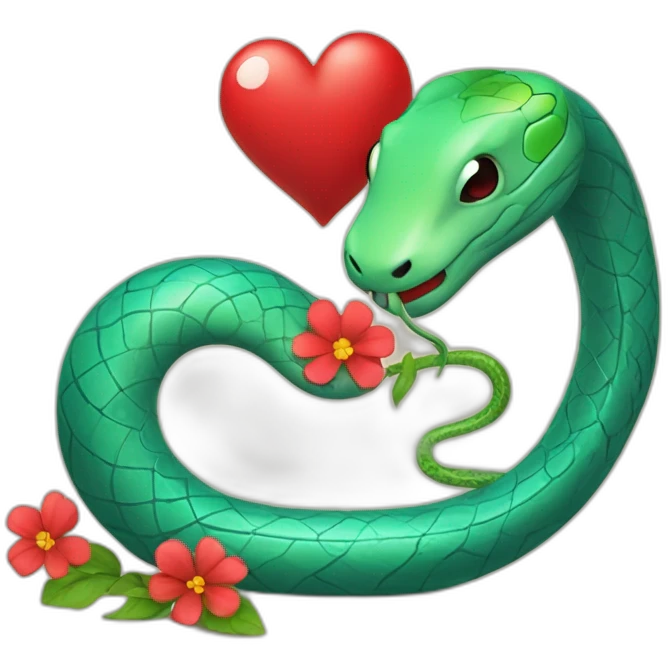 Romantic red heart with a snake and a flower rapped around it emoji