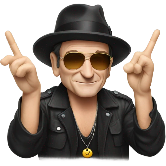 Bono doing v sign emoji