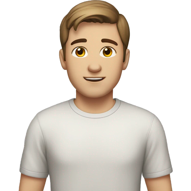 A 22 year old, Caucasian man, with short brown hair,   with brown eyes wearing a t-shirt. emoji