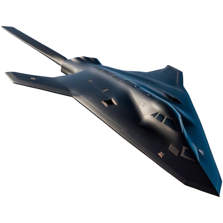 B-2 Spirit bomber - Northrop B-2 (Model Year: 2021) (Iconic colour: Stealth black) - A sleek, stealth bomber with smooth, angular contours and a matte jet-black finish. Emphasize a futuristic, minimalist design with a seamless fuselage, low-profile wings, and an overall intimidating stealth aesthetic. emoji