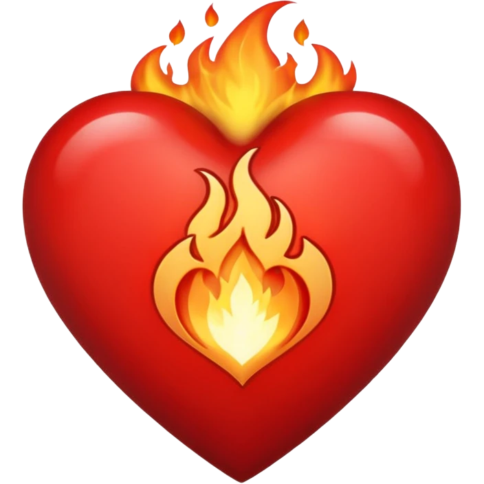 A red heart with bright flames on top, blending realistic fire with a slightly gothic cartoon style. Inside the heart, in small bold gothic text, it says:
Pyromaniacs   emoji