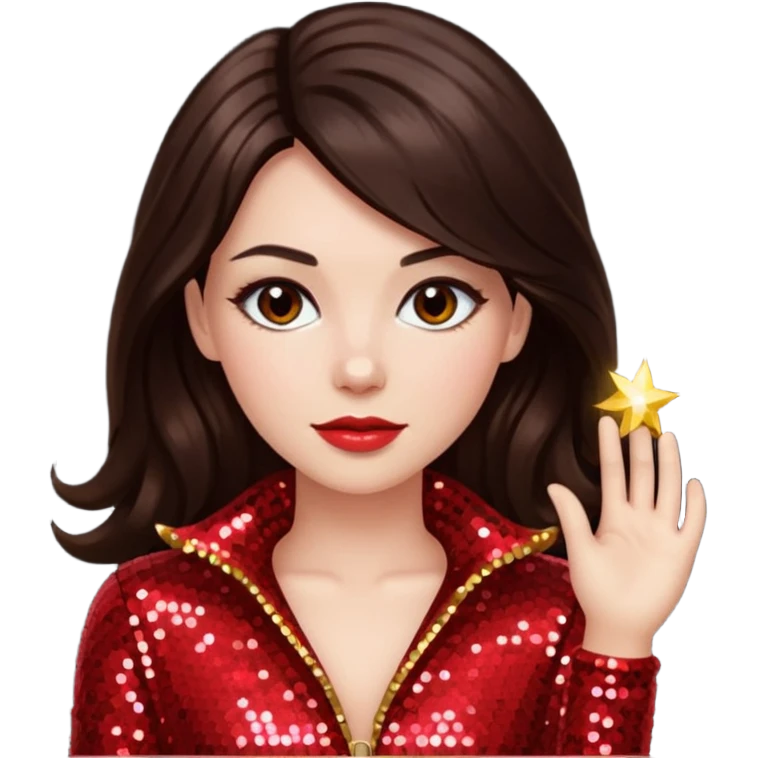 Bride of Dracula with long dark brown hair, red sequin outfit emoji