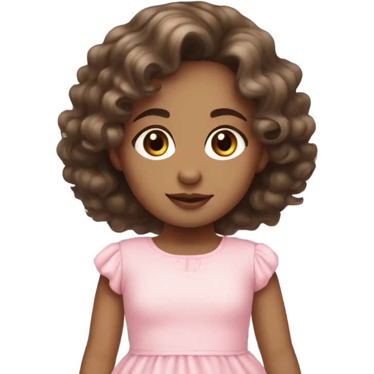 A light skin tone girl with dark and wavy hair with baby pink dress  emoji