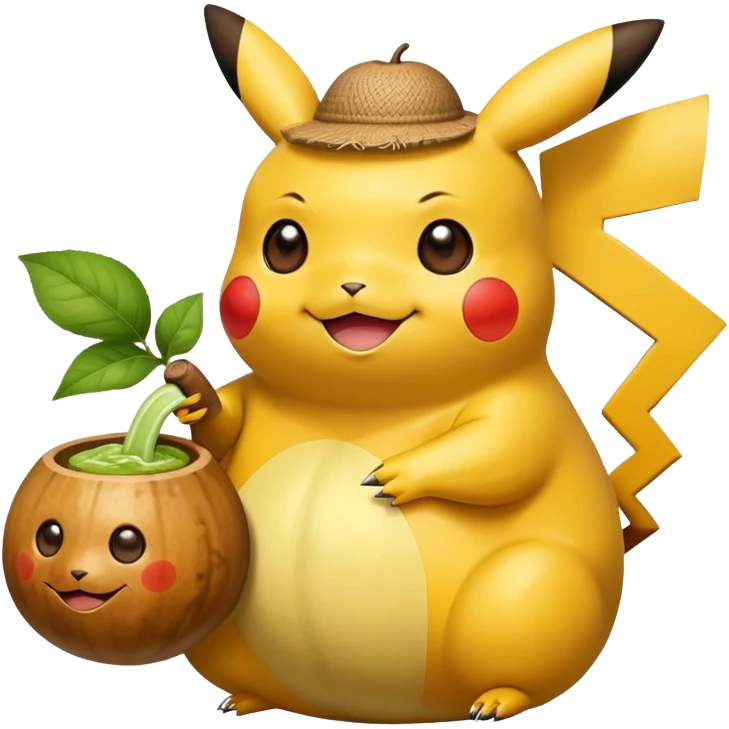 Cute happy Pikachu sipping from gourd Yerba mate from Argentina in hanD emoji
