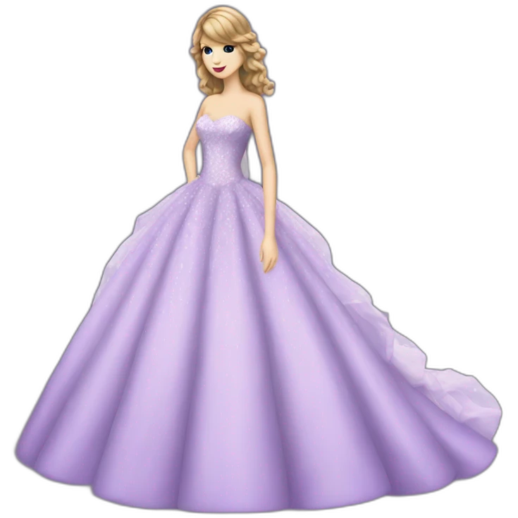 Taylor Swift with a big violet wedding styledress emoji