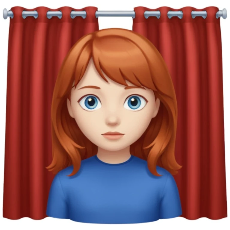 Girl with blue eyes brownish red hair and curtain bangs  emoji