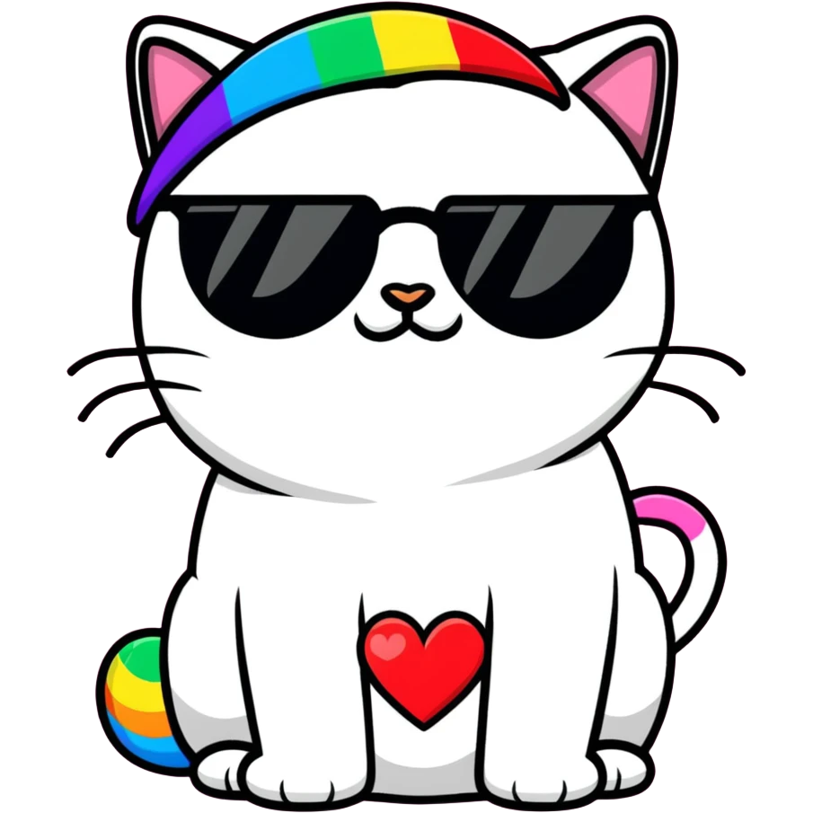 grumpy cat wearing a rainbow beanie and heart-shaped sunglasses emoji