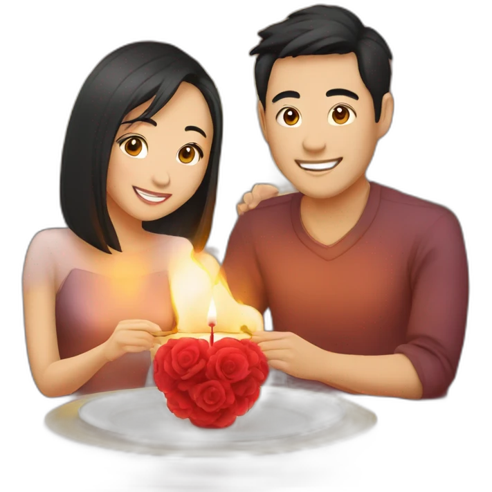 romantic candle light dinner for asian couple emoji