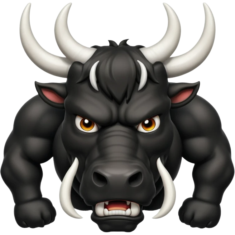 black angry powerful with white horns bull emoji emoji
