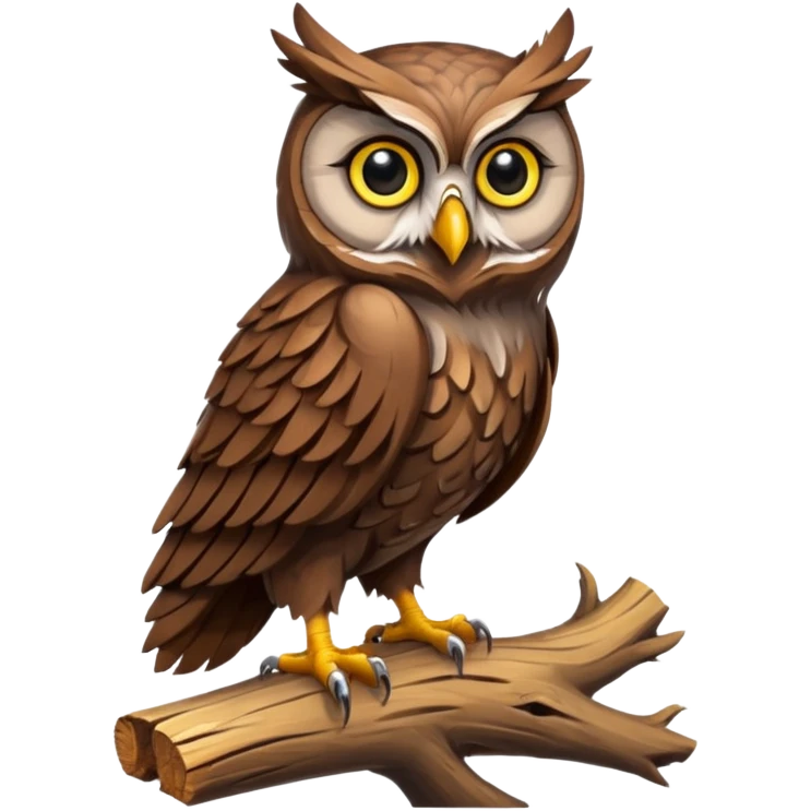 A majestic owl with wide eyes sitting silently on a stump. emoji