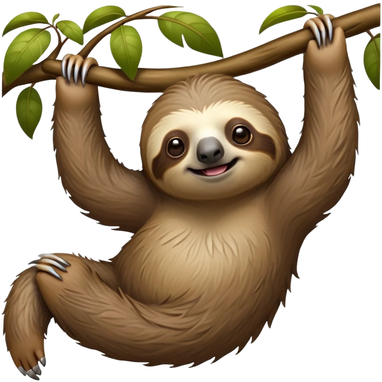 cinematic-sloth-realistic-full-body-hanging-emoji,-long-curved-claws-clinging-to-a-tree,-thick-shaggy-brown-fur-slightly-ruffled,-head-tilted-dramatically,-slow-blinking-eyes-filled-with-serene-wisdom,-simplified-yet-realistic-focused-features,-highly-detailed,-glowing-with-an-almost-sarcastic-glow emoji