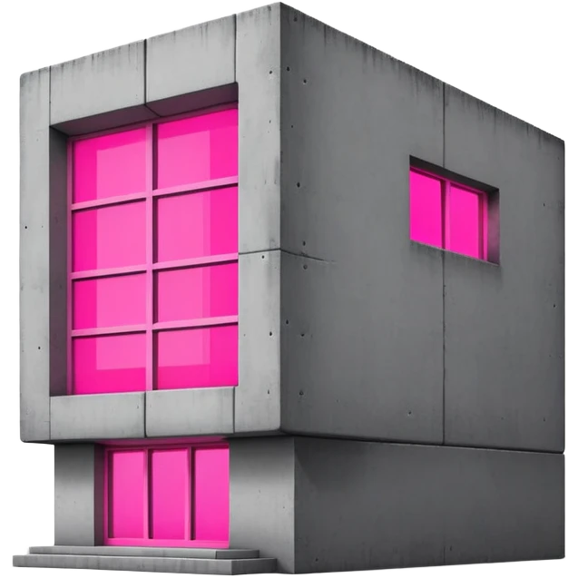 brutalist gray concrete block building with one neon pink window emoji