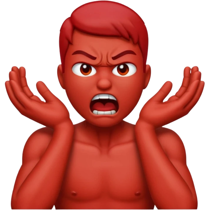 Create an emoji choking violently with hands on neck looking mad emoji
