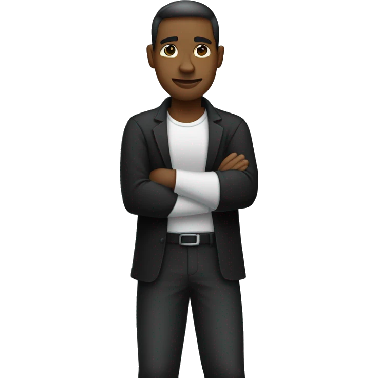 Create a person wearing a black shirt, arms crossed, standing confidently  emoji