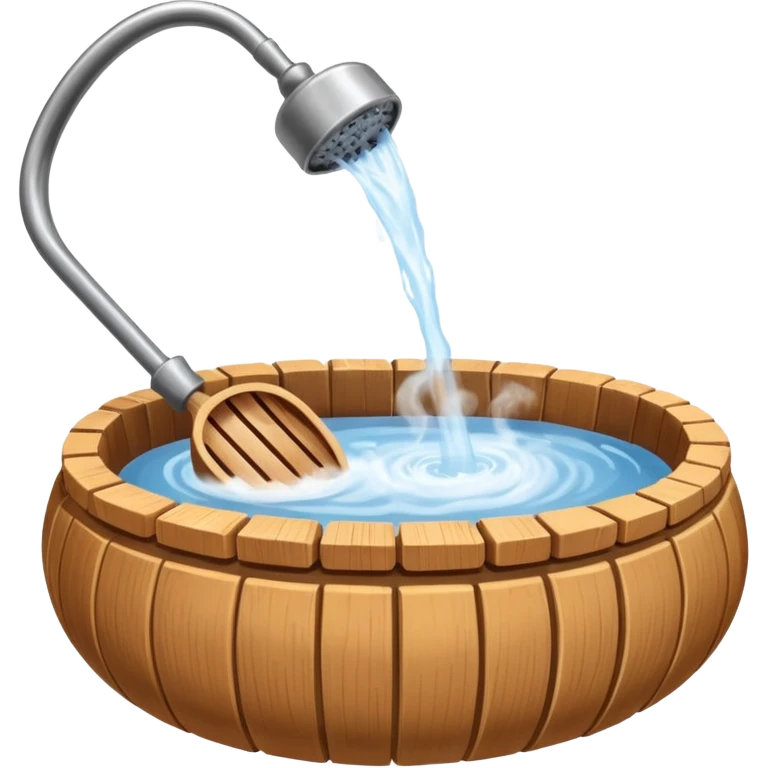 Ladle pouring water onto sauna rocks with steam emoji