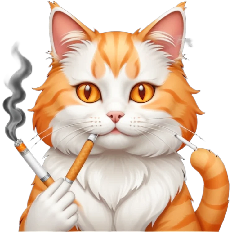 fluffy white and orange cat smoking a cigarette emoji