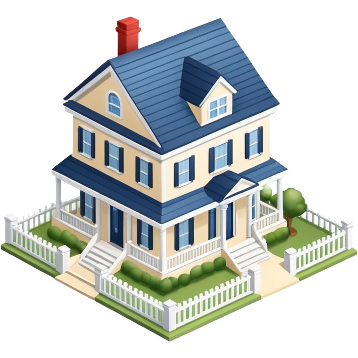 Hamptons mansion, isometric dollhouse-style, realistic emoji