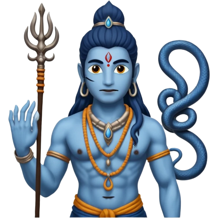Mahadev real god  shiv not like cartoon  blue body and trishul and and had damru and nack around sanke  emoji