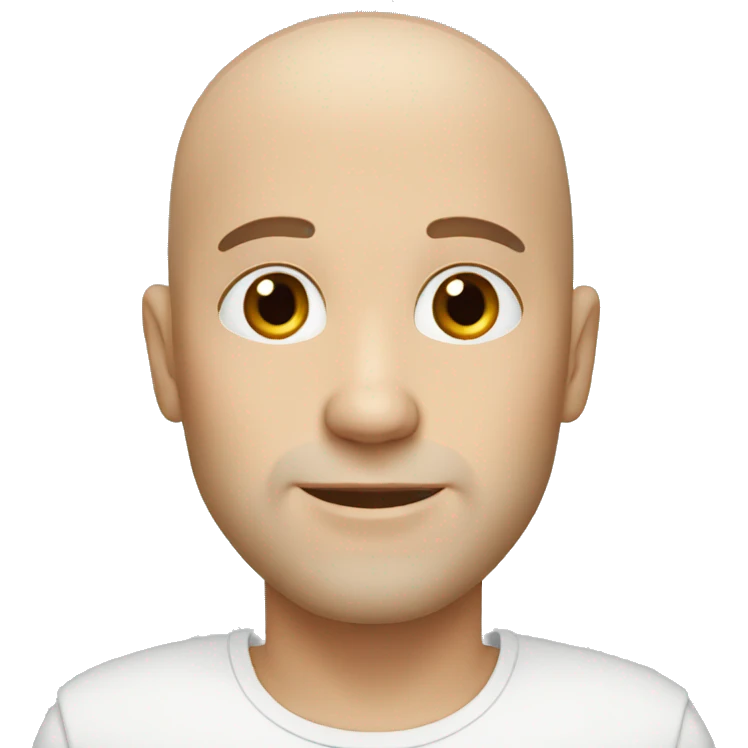 white bald man with brown eyes and a stubble emoji