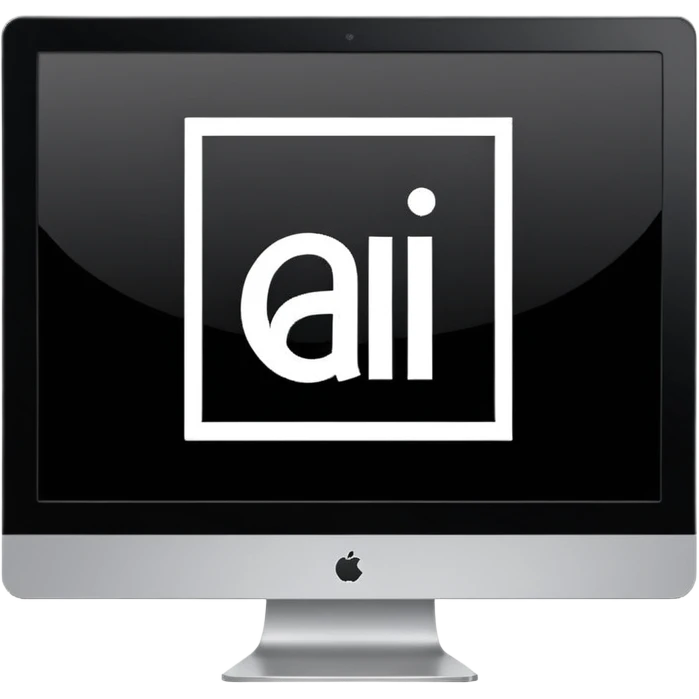 Minimalistic flat vector icon, iOS style, thin black contour on white background. Adobe Illustrator logo "Ai" inside a simple square, clean and modern, no text outside the logo, no shadows. Optionally placed on a minimal computer monitor outline emoji